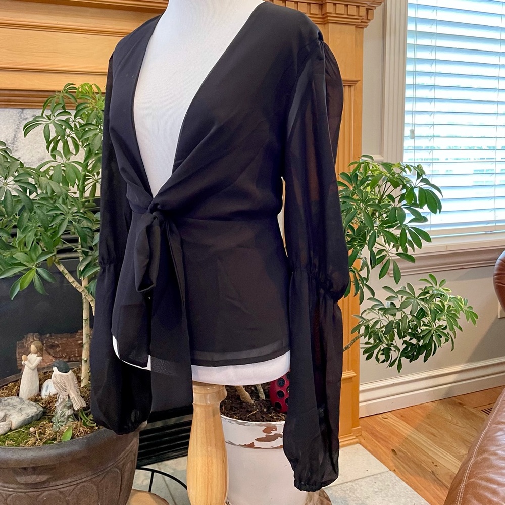 Gorgeous silky dress top with puffed sleeves